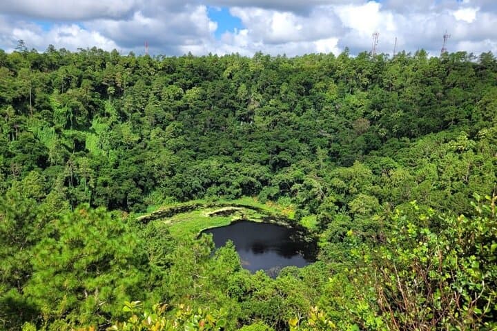 THE DORMANT VOLCANIC CRATER WHICH IS 605M ABOVE SEA LEVEL